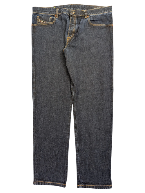 JAKE & IPI Diesel D-Fining dark wash denim jeans, W38 L32, with orange stitching and metal button closure.