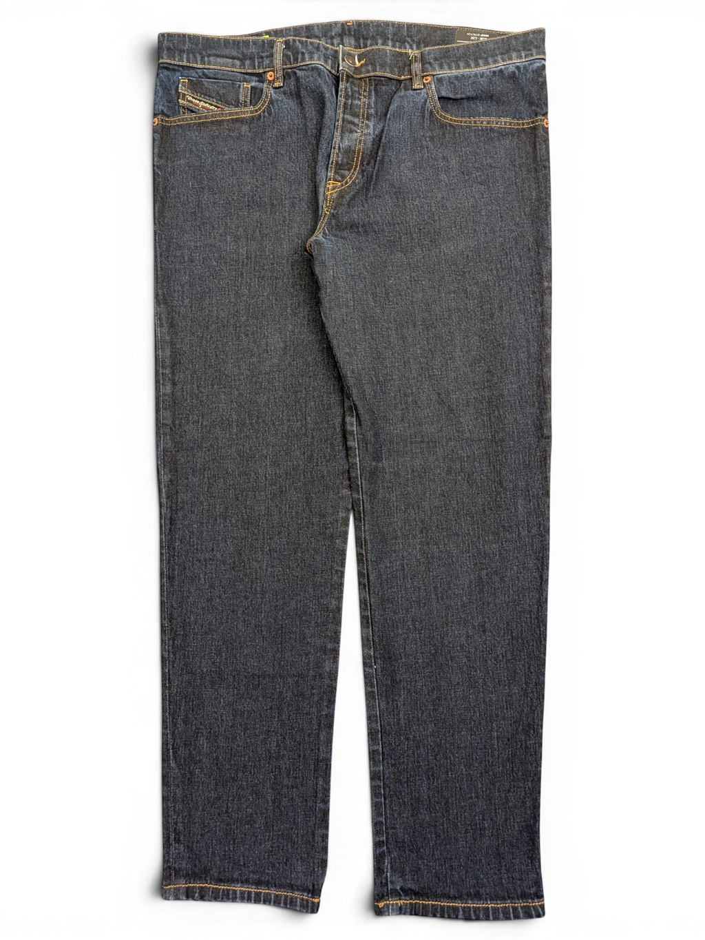 JAKE & IPI Diesel D-Fining dark wash denim jeans, W38 L32, with orange stitching and metal button closure.