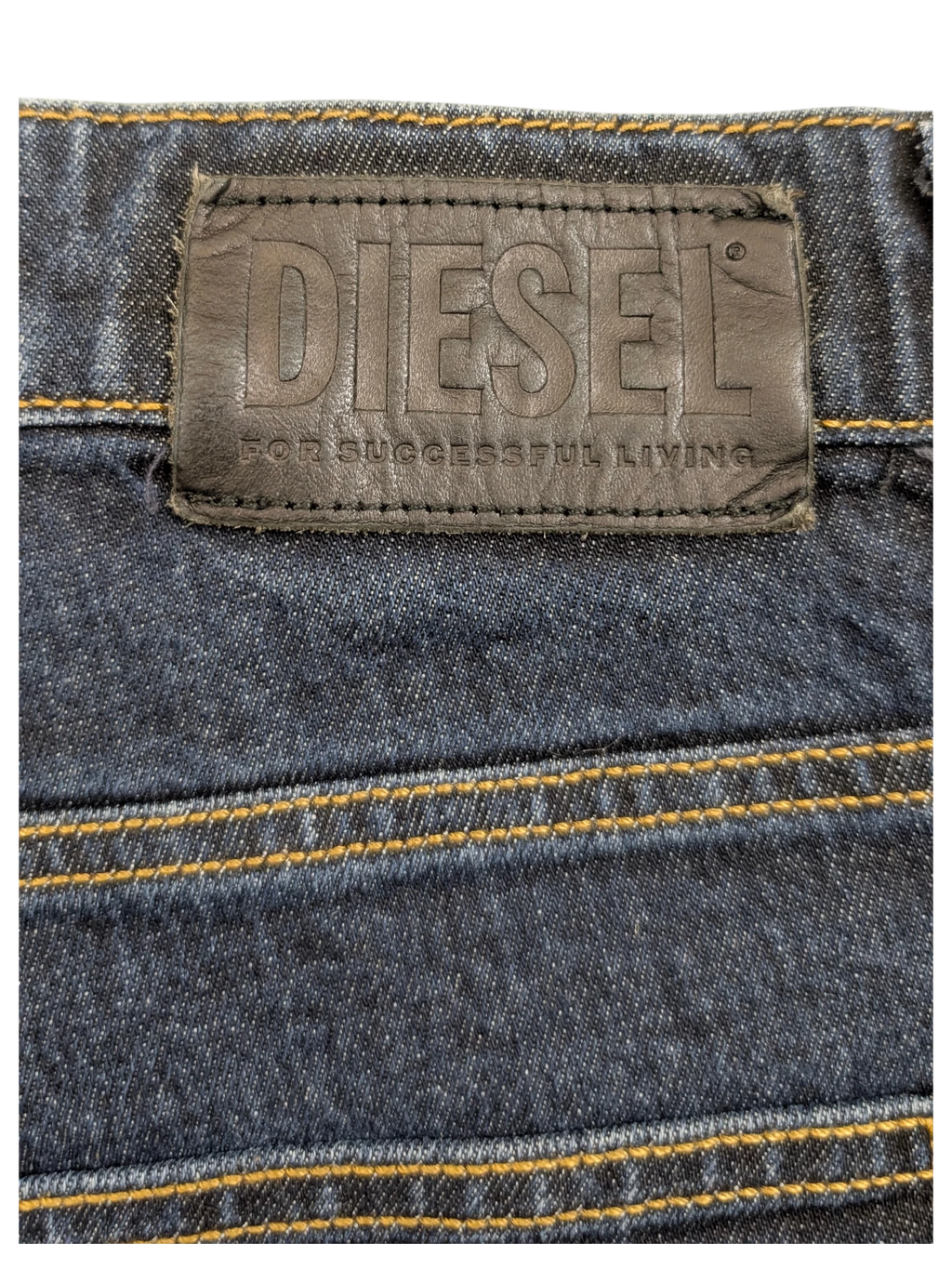 JAKE & IPI Diesel D-Fining dark wash denim jeans with leather logo patch and contrast stitching.