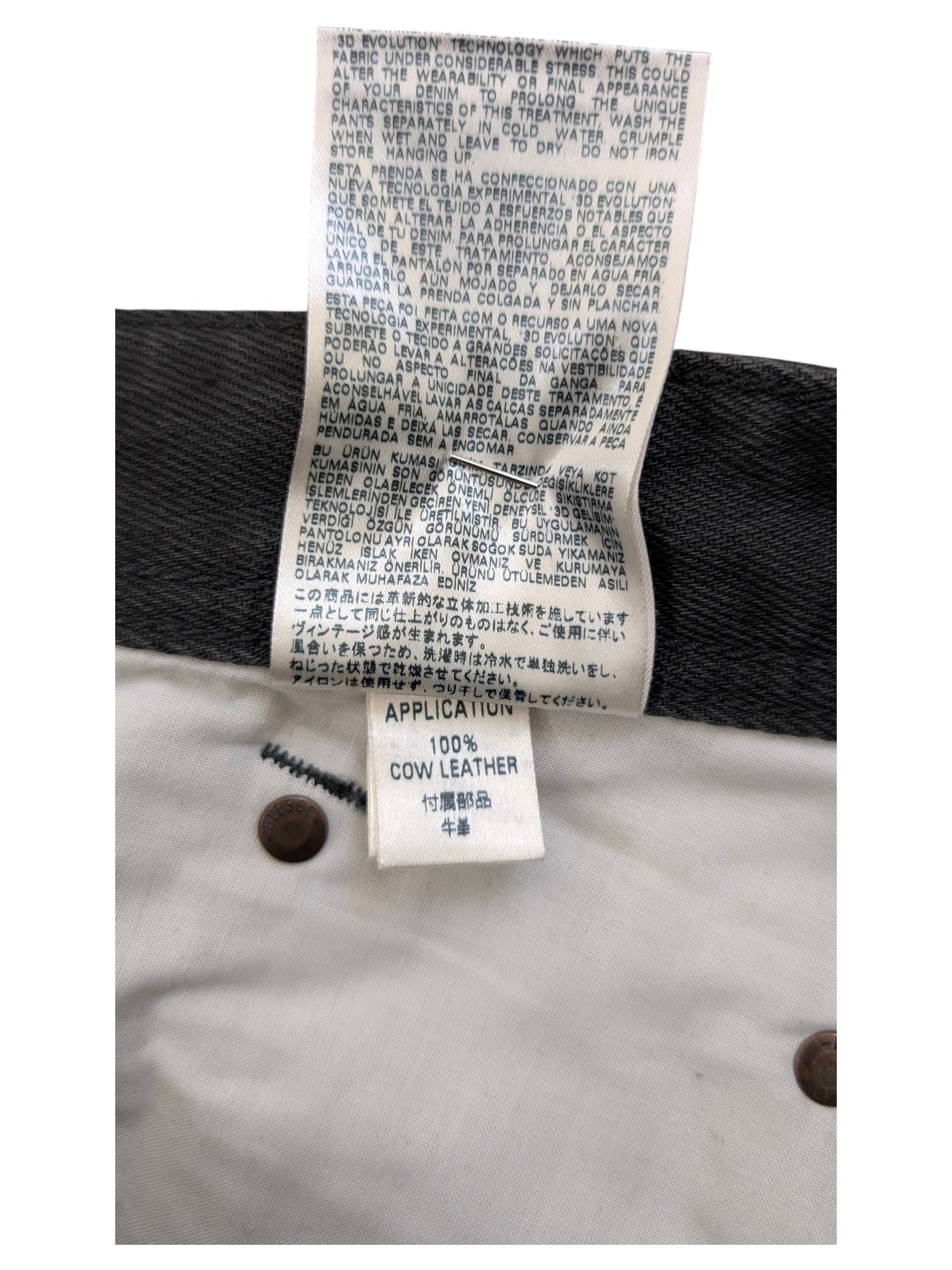 JAKE & IPI Diesel Darron jeans with 100% cow leather application detail.