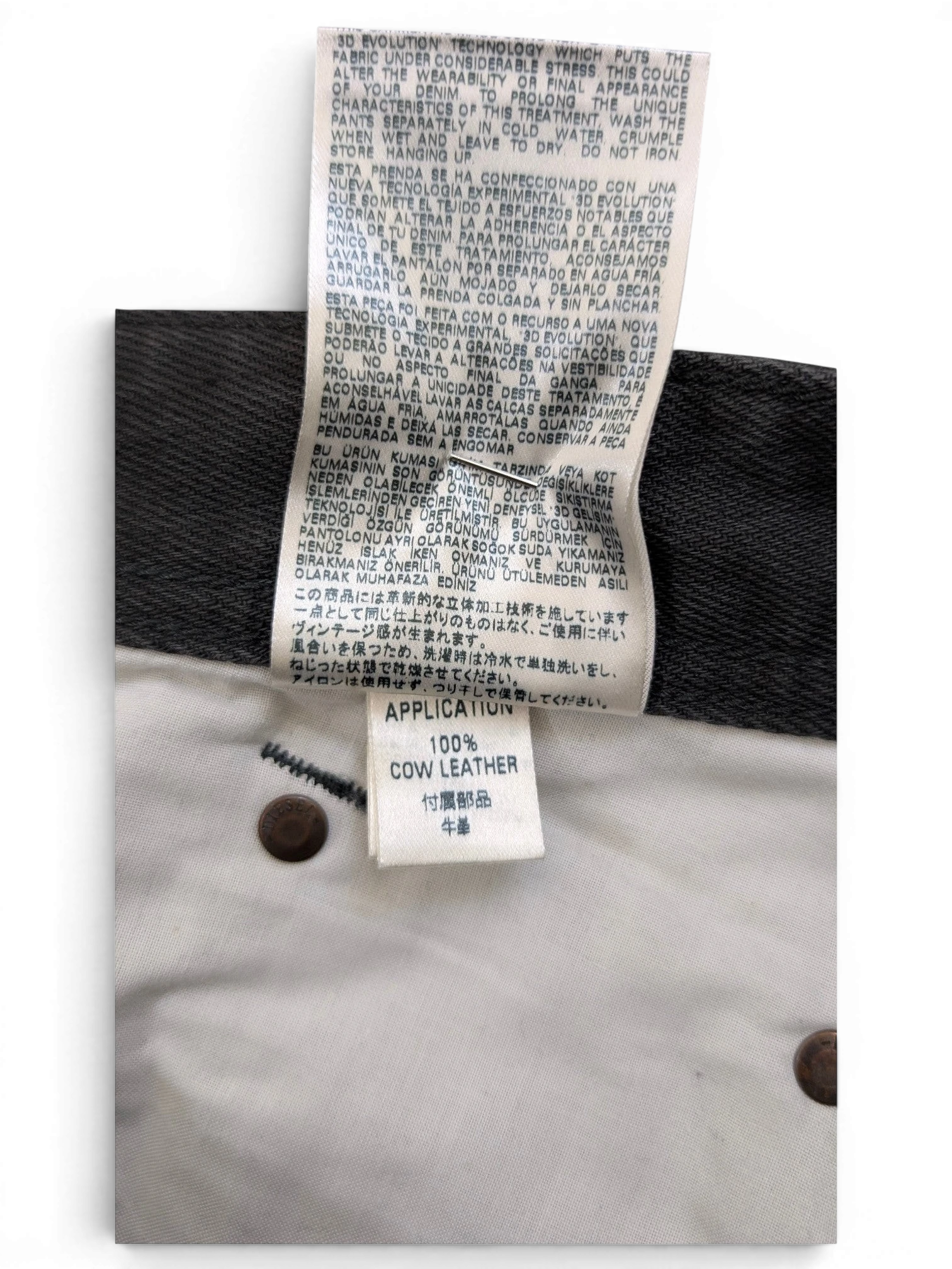 JAKE & IPI Diesel Darron jeans with 100% cow leather application detail.
