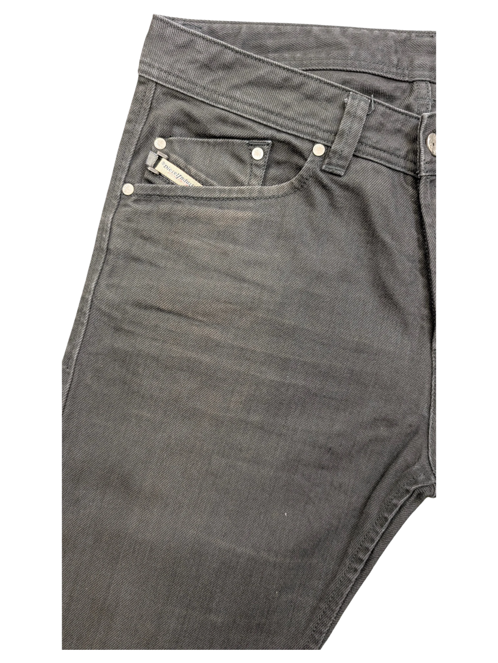 JAKE & IPI Diesel Darron jeans in dark grey denim with silver rivets and a small coin pocket.
