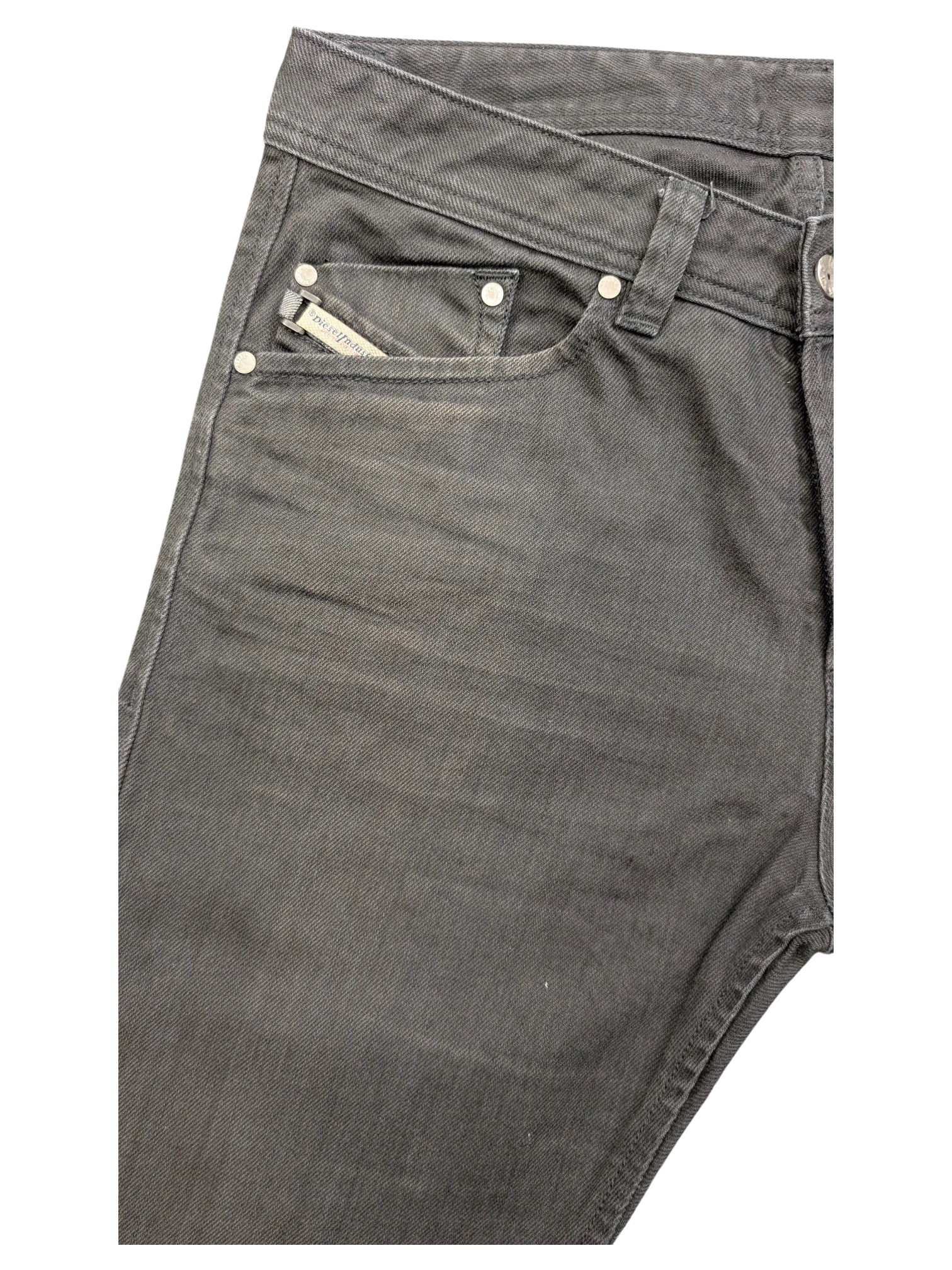 JAKE & IPI Diesel Darron jeans in dark grey denim with silver rivets and a small coin pocket.