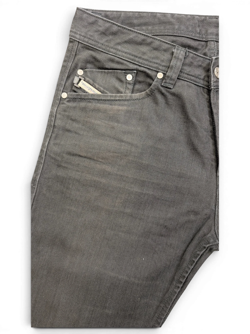 JAKE & IPI Diesel Darron jeans in dark grey denim with silver rivets and a small coin pocket.
