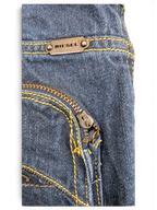 JAKE & IPI Diesel Poiak W31 L34 dark wash denim jeans with yellow stitching and zip fly.