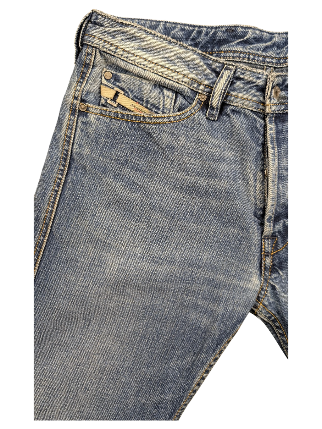 JAKE & IPI Diesel Dughan light wash blue denim jeans with distressed details and coin pocket.