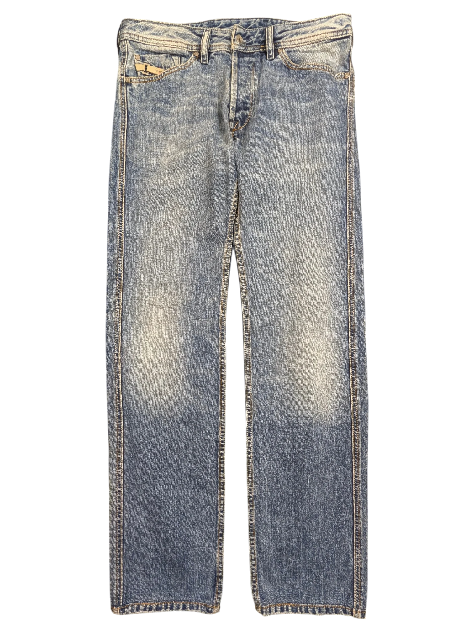 JAKE & IPI Diesel Dughan W29 L32 light wash denim jeans with button fly and distressed details.