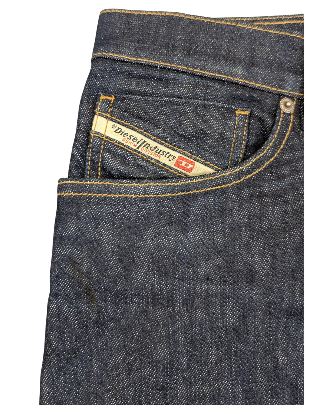 JAKE & IPI dark wash denim jeans with Diesel Industry tag. Classic 5-pocket style.