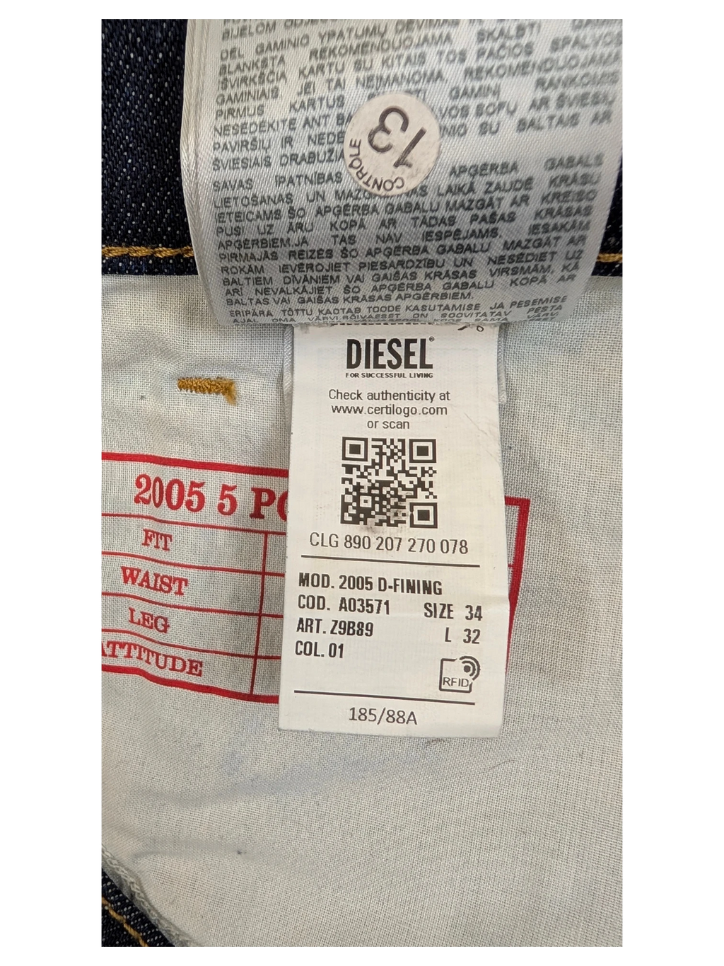 JAKE & IPI Diesel Library 2005 5 Pocket jeans, dark wash denim, size 34 waist, 32 leg.