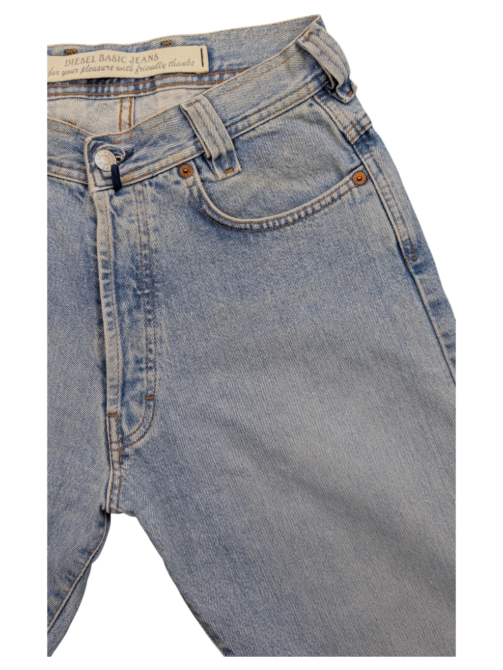 JAKE & IPI Diesel Modern Basic light wash denim jeans, W28 L31, with classic five-pocket styling and branded tag.