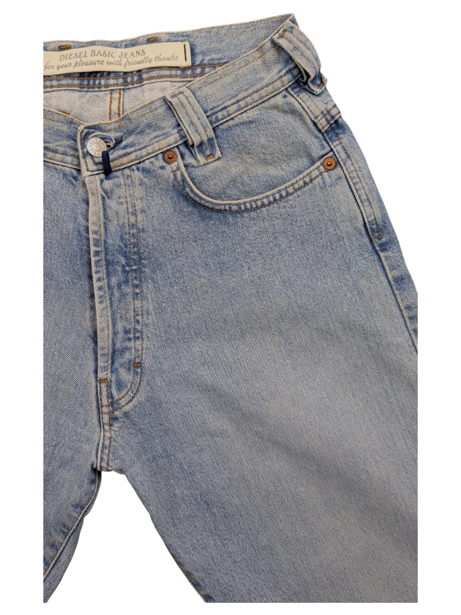 JAKE & IPI Diesel Modern Basic light wash denim jeans, W28 L31, with classic five-pocket styling and branded tag.