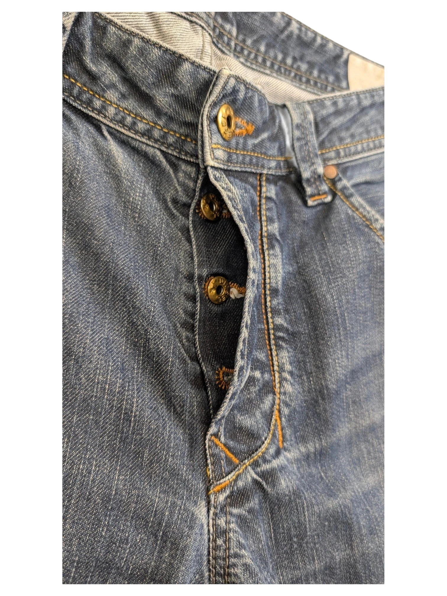 JAKE & IPI Diesel Larkee blue denim jeans with button fly and gold-tone hardware. W34 L30.