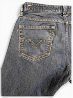 JAKE & IPI Diesel Larkee jeans in dark wash denim with V-stitch back pocket detail and contrast stitching.