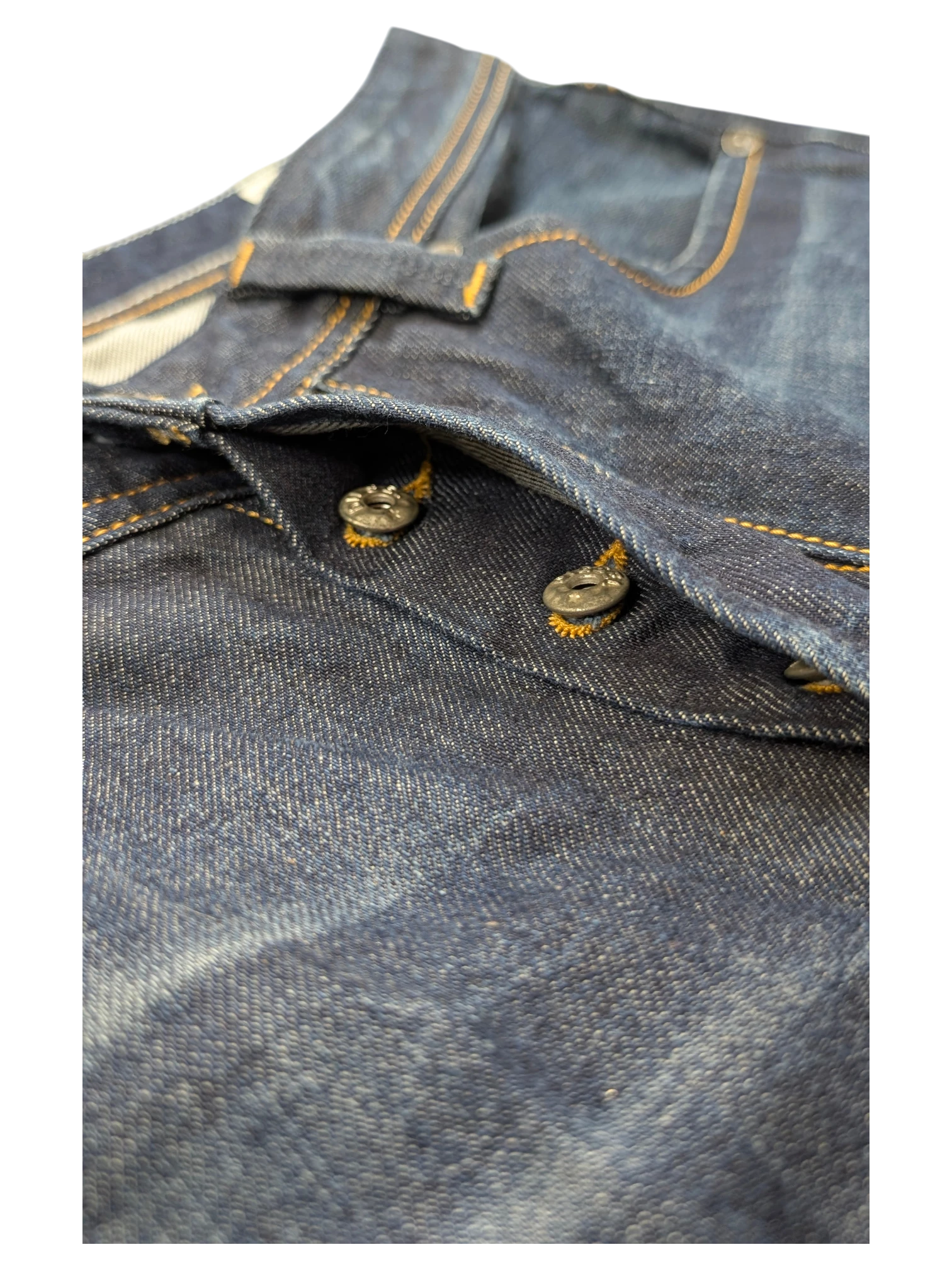JAKE & IPI dark wash denim jeans with button fly and contrast stitching. Larkee W33 L32.