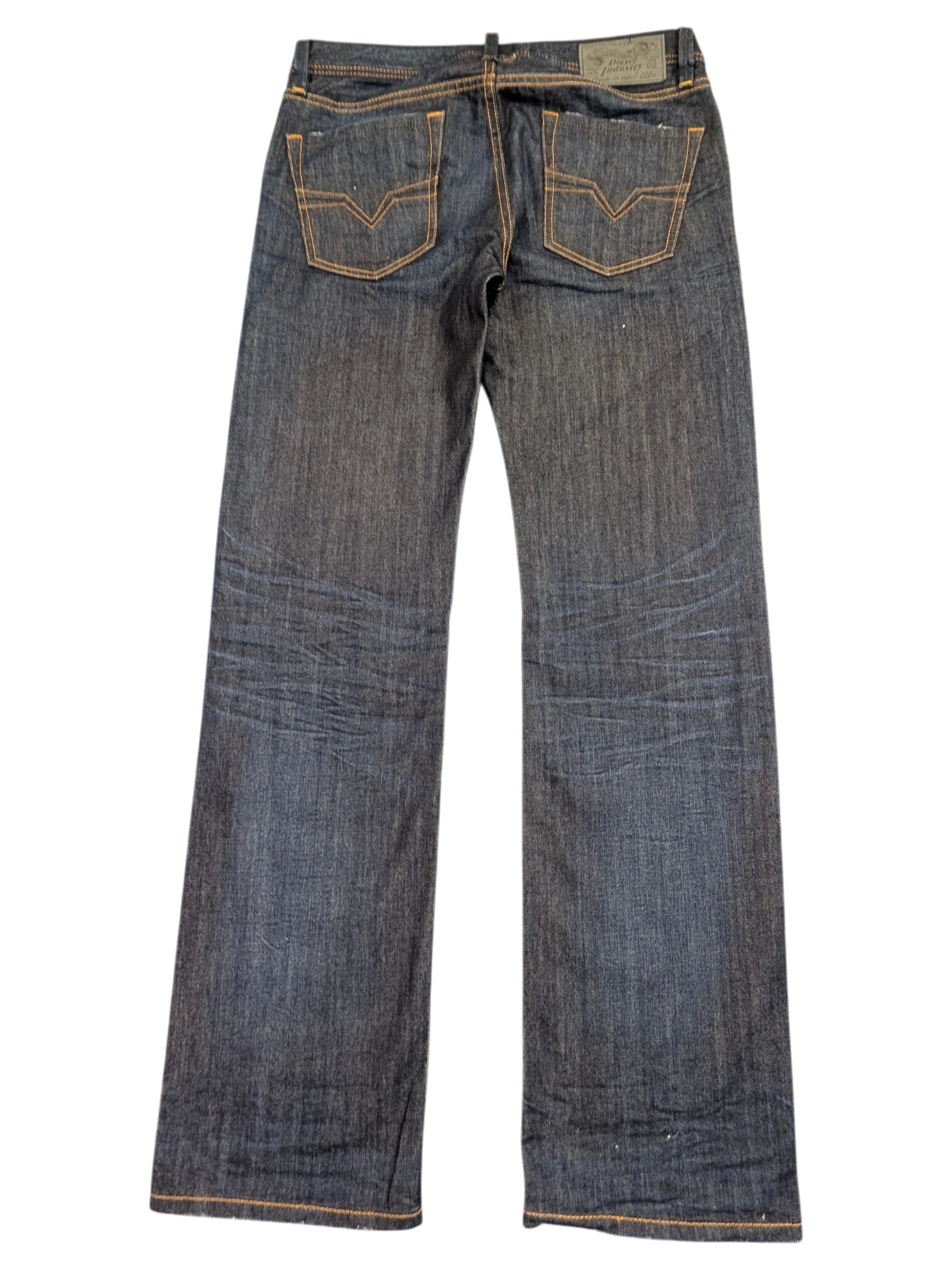 JAKE & IPI Diesel Larkee dark wash denim jeans with orange stitching and a leather logo patch. Size W31 L32.