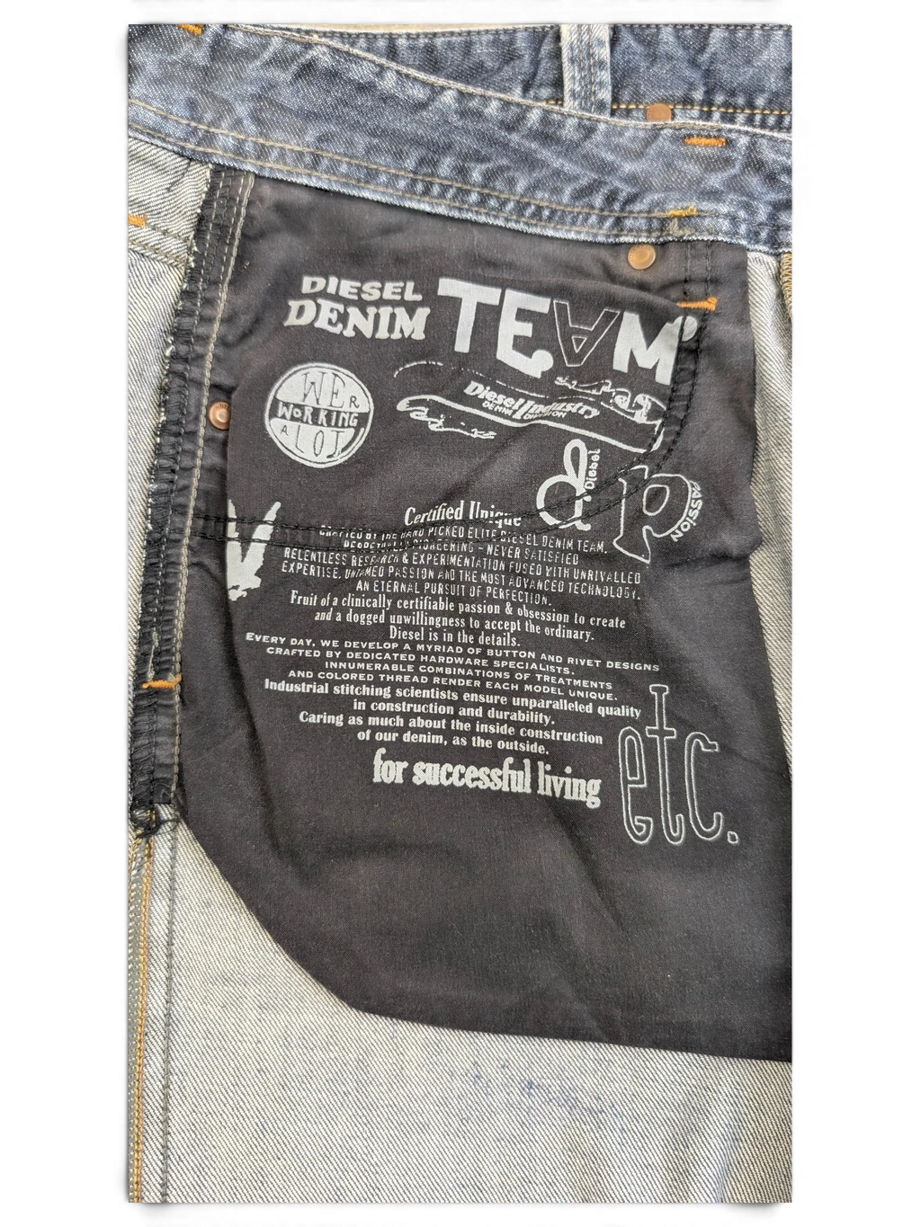 JAKE & IPI Diesel Larkee denim jeans with internal pocket detailing and branding.
