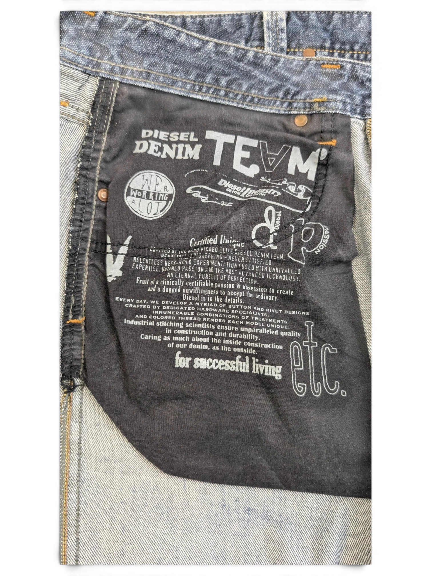 JAKE & IPI Diesel Larkee denim jeans with internal pocket detailing and branding.