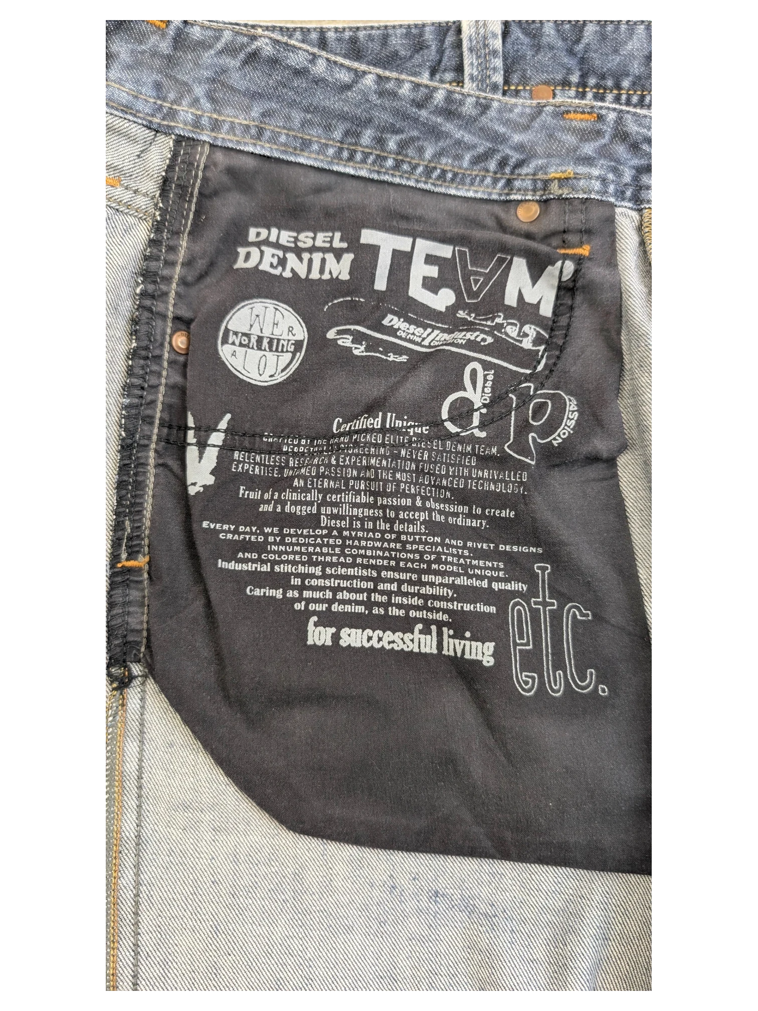 JAKE & IPI Diesel Larkee denim jeans with internal pocket detailing and branding.