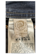 JAKE & IPI Diesel Larkee jeans, size 34, made in Italy. Blue denim with care instructions.