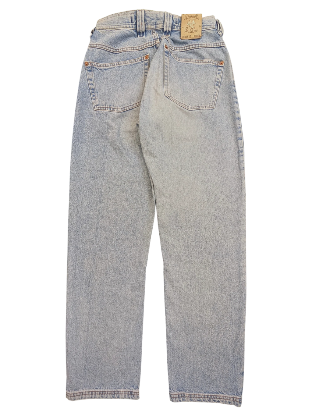 JAKE & IPI Diesel Modern Basic light wash denim jeans, size W28 L31, with classic five-pocket styling and leather logo patch.