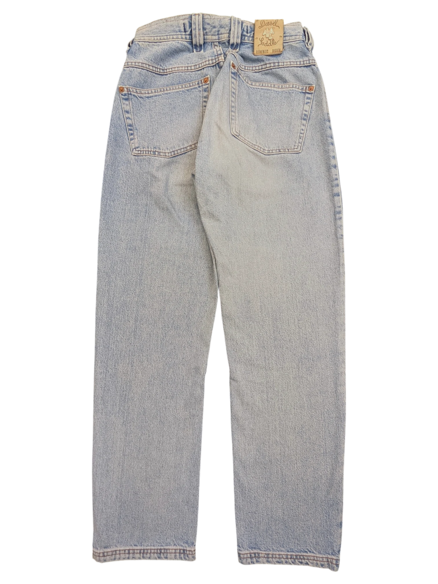 JAKE & IPI Diesel Modern Basic light wash denim jeans, size W28 L31, with classic five-pocket styling and leather logo patch.