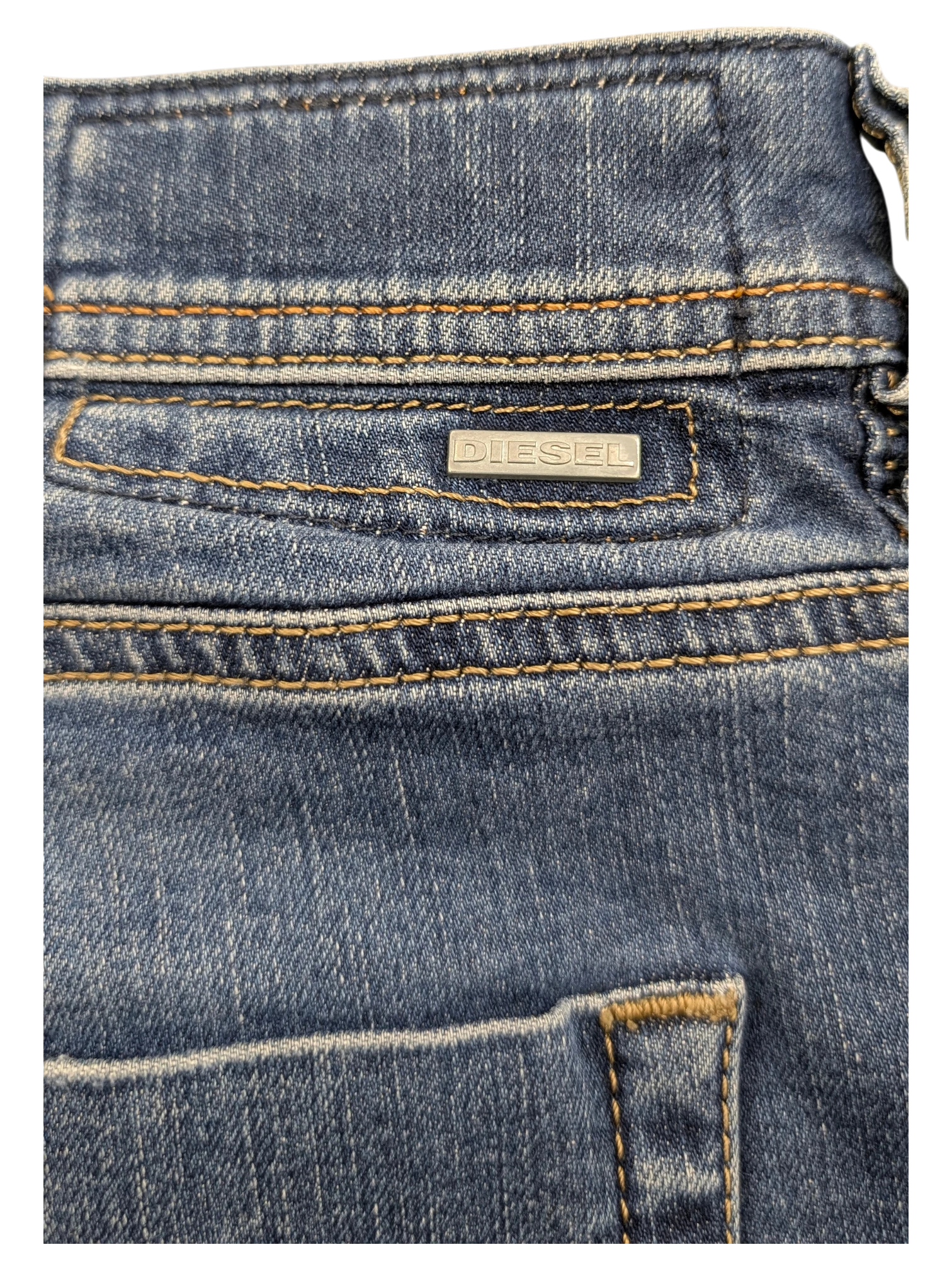 JAKE & IPI Diesel Tepphar blue denim jeans with contrast stitching and metal logo tag.