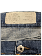 JAKE & IPI Diesel Tepphar -farkut, sininen denim, koko W32 L34, merkitty nappi ja aitoustarkistuslappu.
