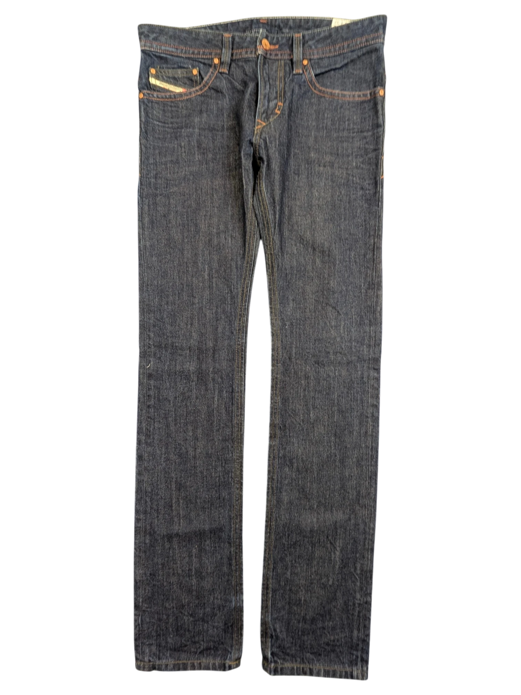 JAKE & IPI Diesel Thavar dark wash denim jeans with orange stitching and a slim fit.