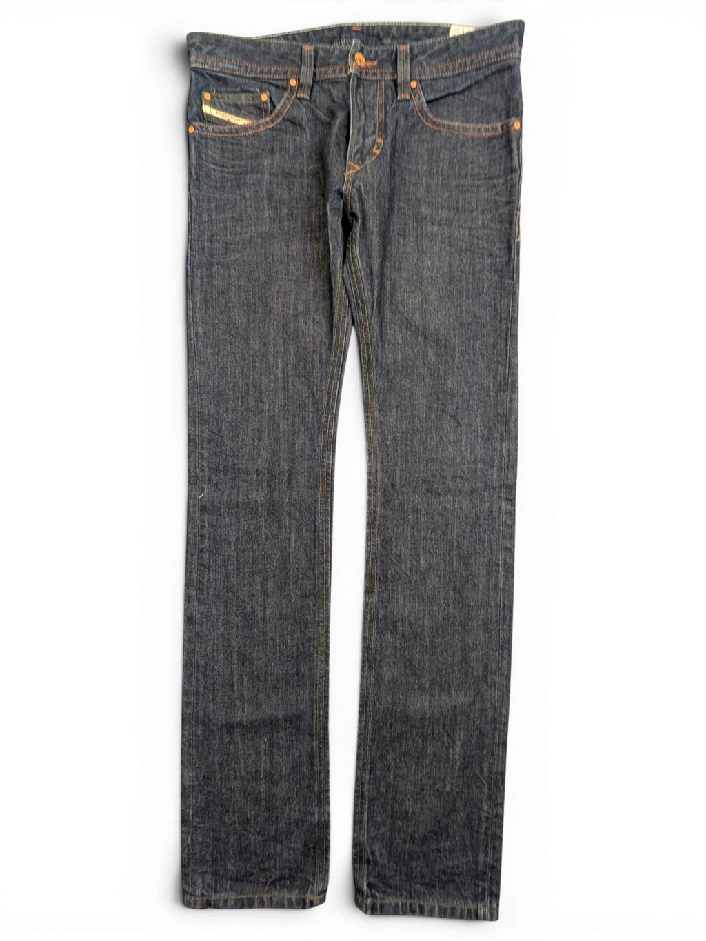 JAKE & IPI Diesel Thavar dark wash denim jeans with orange stitching and a slim fit.