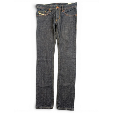 JAKE & IPI Diesel Thavar dark wash denim jeans with orange stitching and a slim fit.