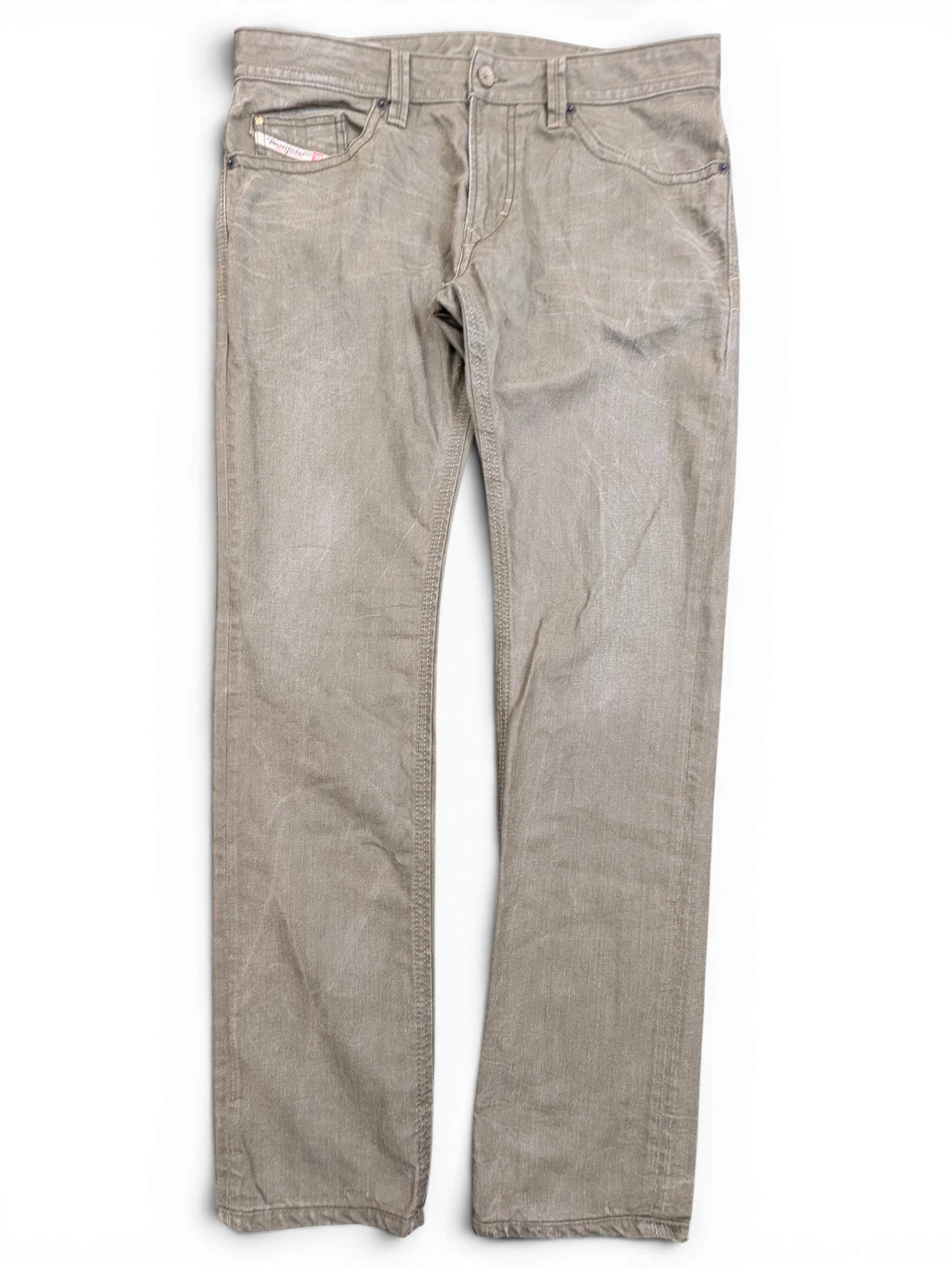 JAKE & IPI Diesel Thavar men's slim fit jeans in a light brown wash with a button fly and five-pocket styling.