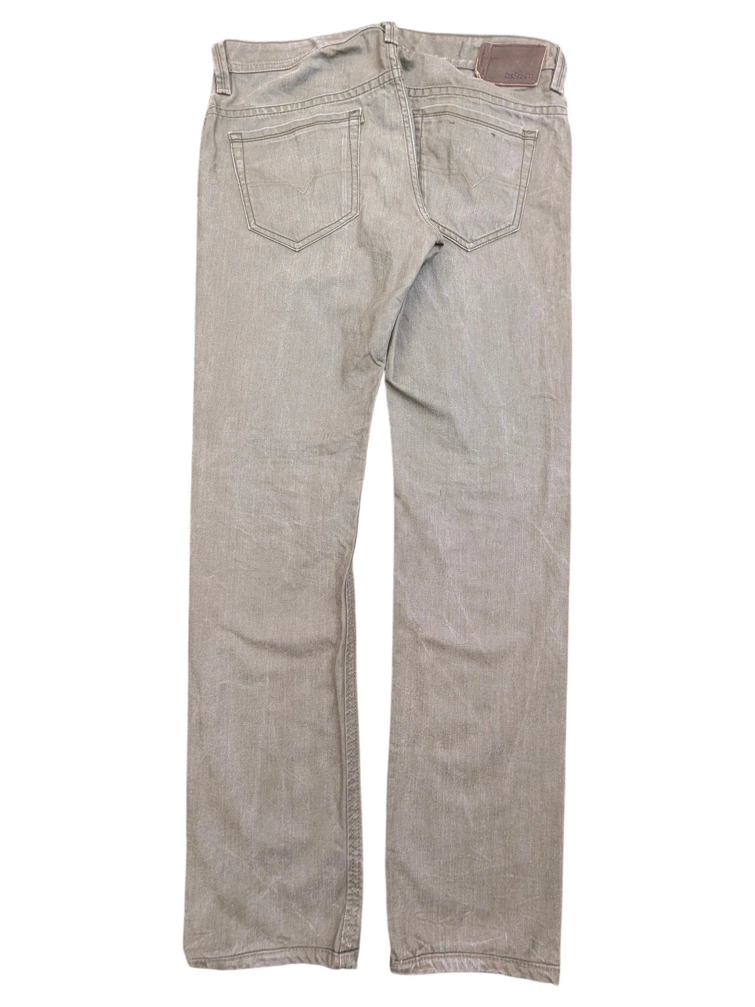 JAKE & IPI Diesel Thavar W34 L32 light brown denim jeans with classic five-pocket styling and a leather logo patch.