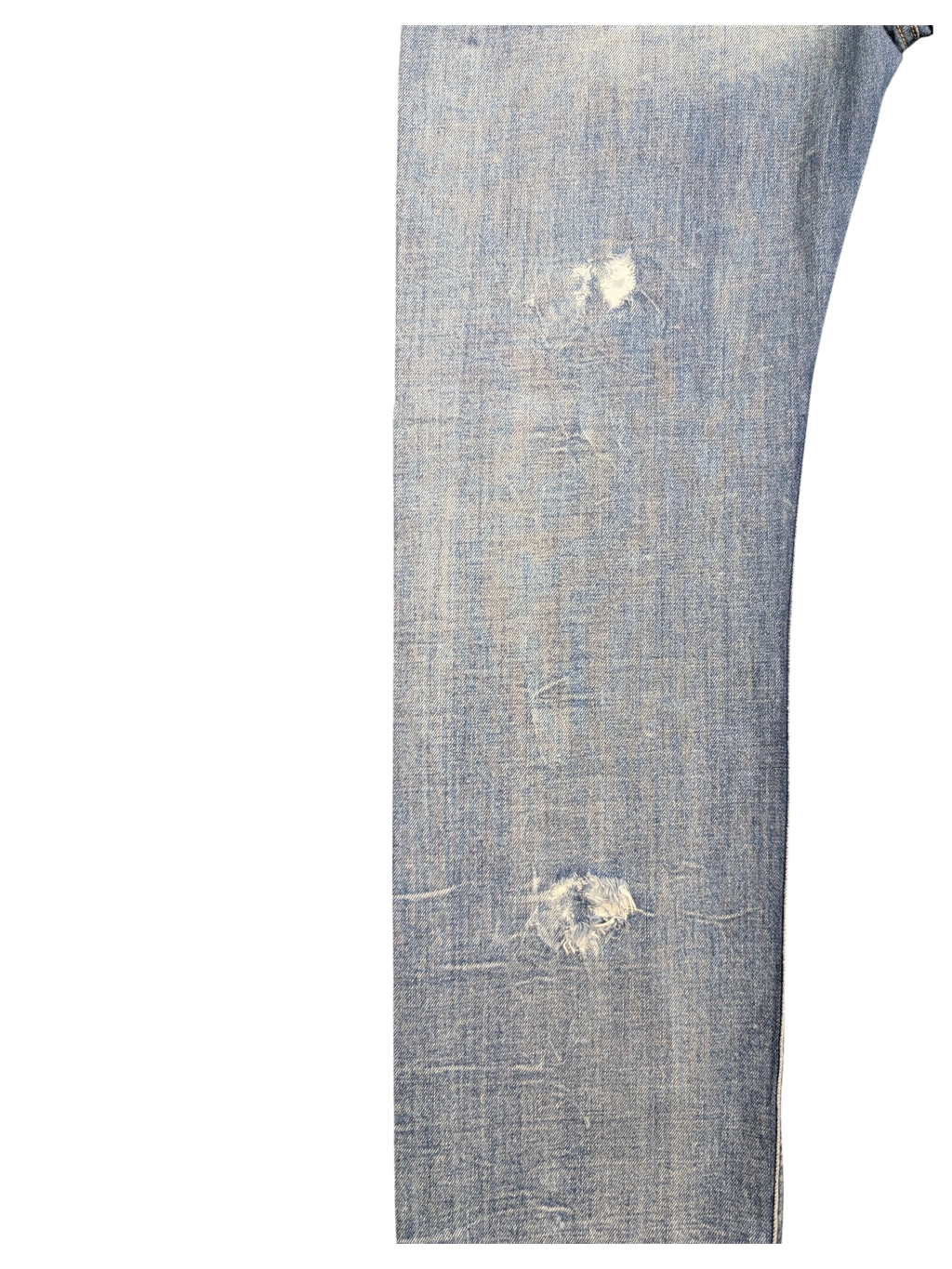JAKE & IPI light wash distressed denim jeans with ripped details, size W36 L34