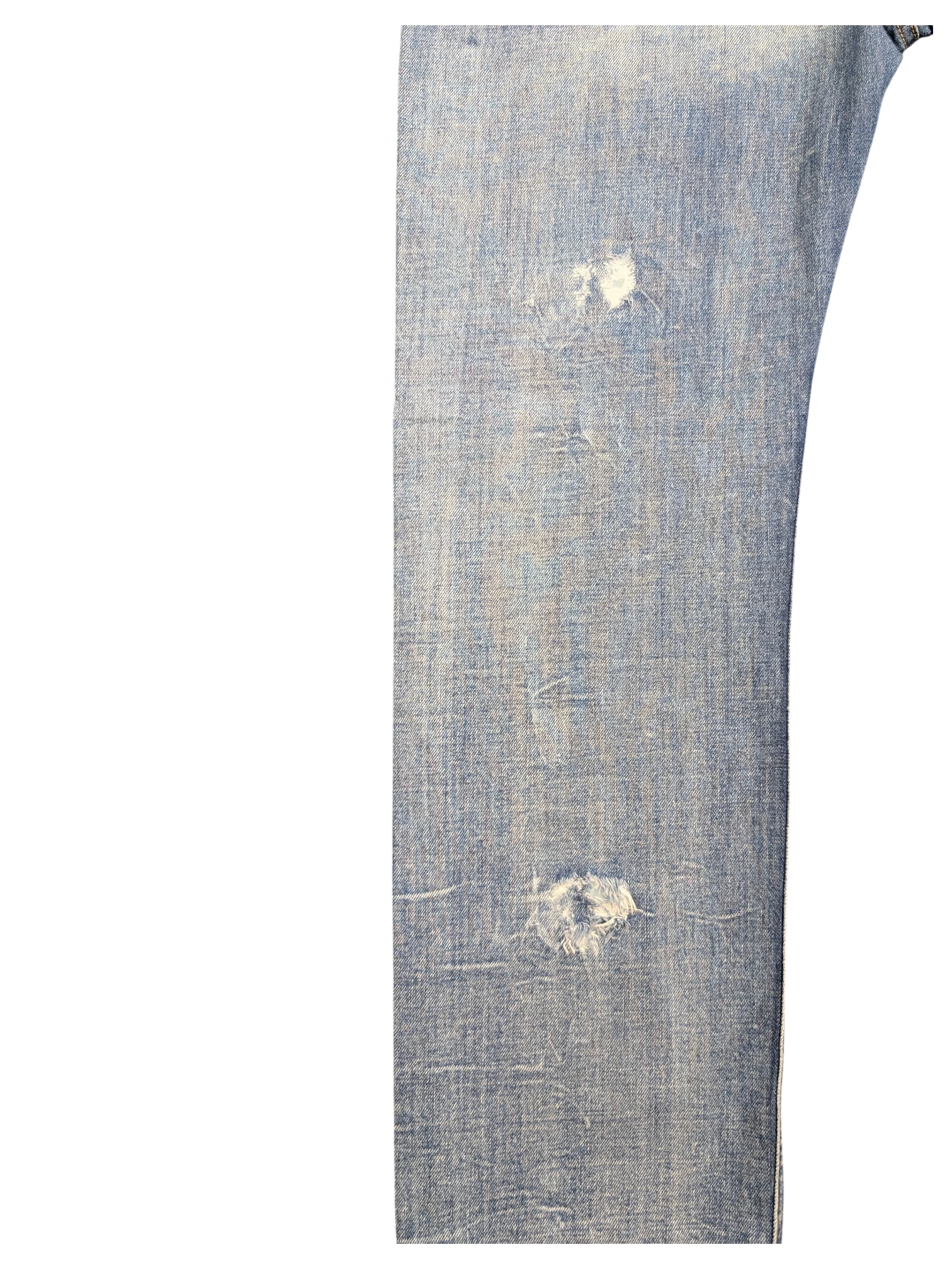 JAKE & IPI light wash distressed denim jeans with ripped details, size W36 L34