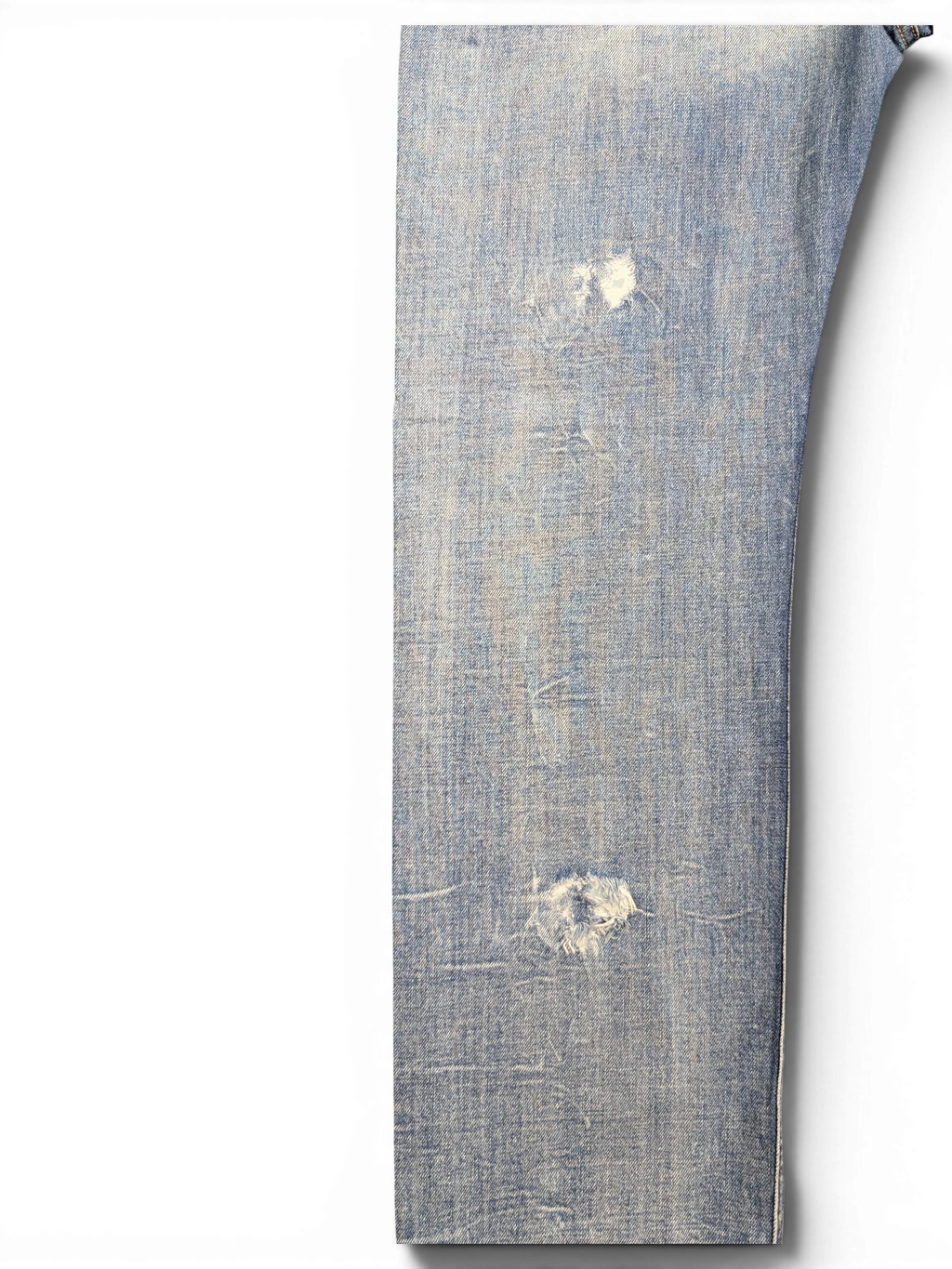 JAKE & IPI light wash distressed denim jeans with ripped details, size W36 L34