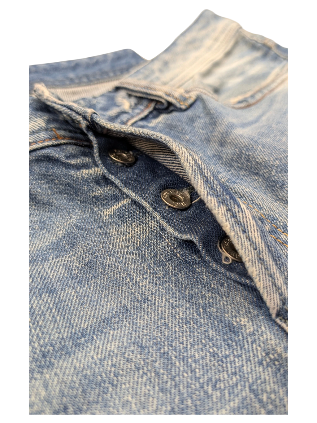 JAKE & IPI Diesel Viker jeans in light wash denim with button fly closure and branded metal buttons.