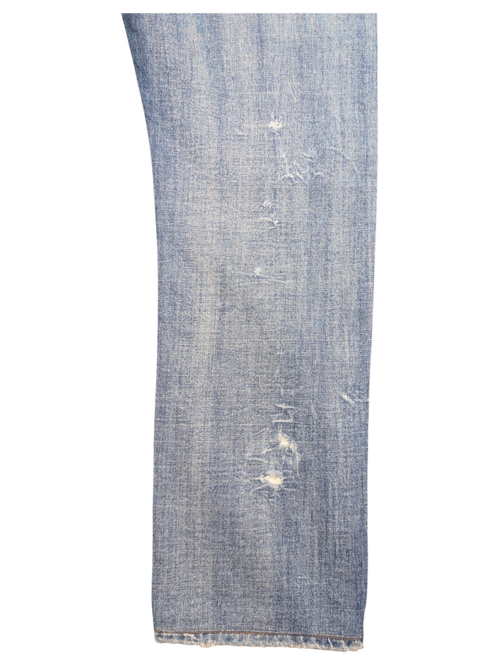 JAKE & IPI light wash denim jeans with distressed details and frayed hem. Straight leg fit.