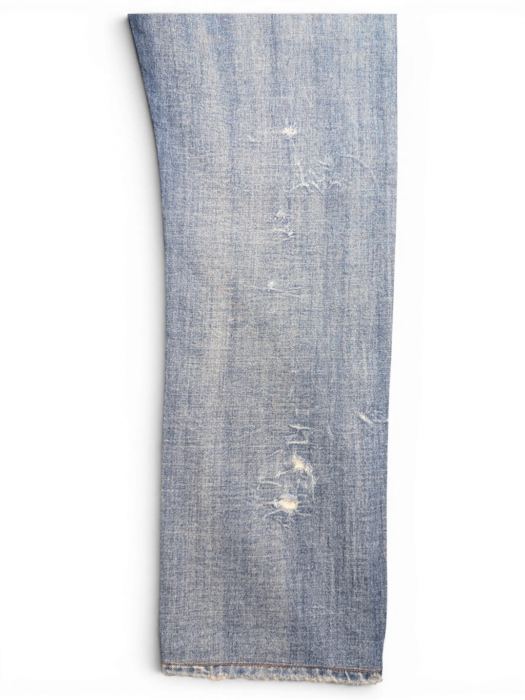 JAKE & IPI light wash denim jeans with distressed details and frayed hem. Straight leg fit.