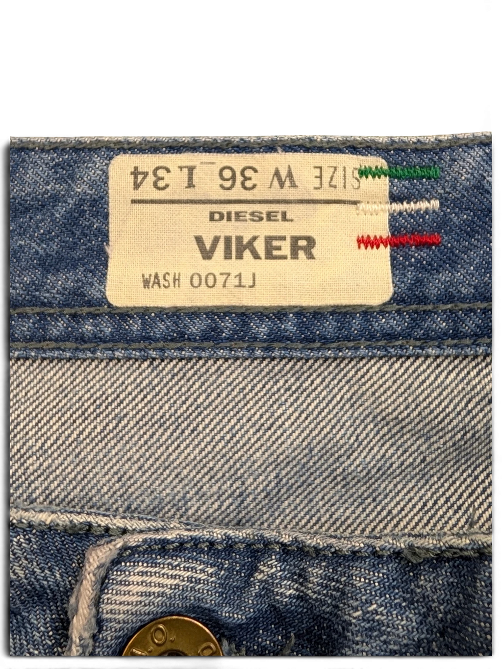 JAKE & IPI Diesel Viker jeans, size W36 L34, blue denim with wash 0071J detail.