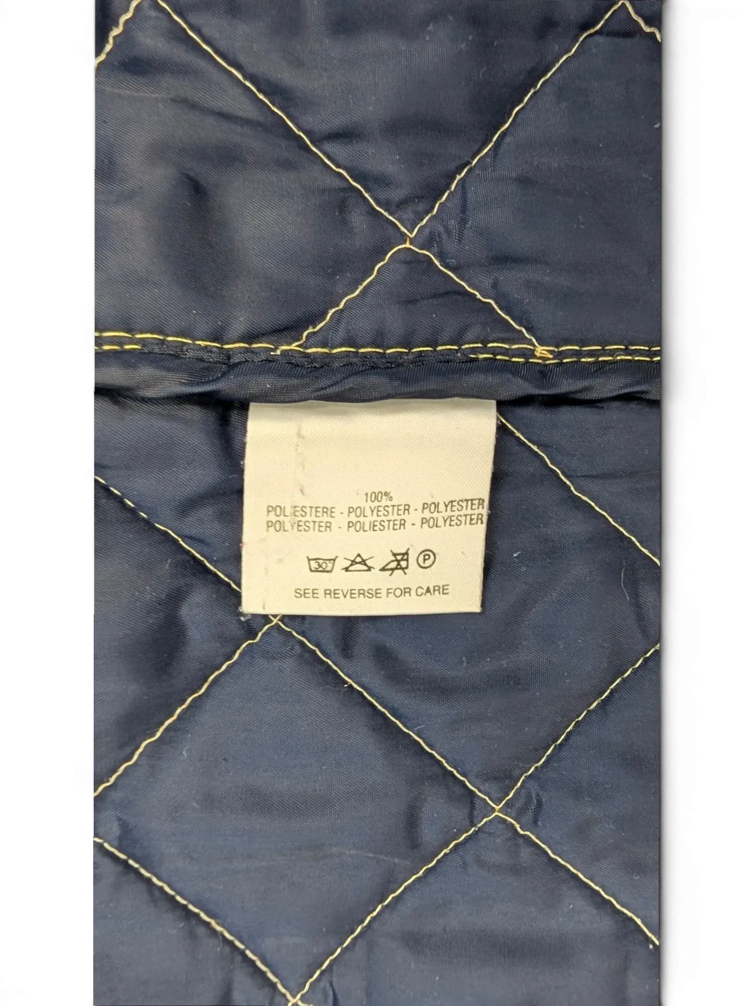 JAKE & IPI vintage Ermenegildo Zegna Yachting bright yellow quilted jacket with navy lining and corduroy collar. Size L.
