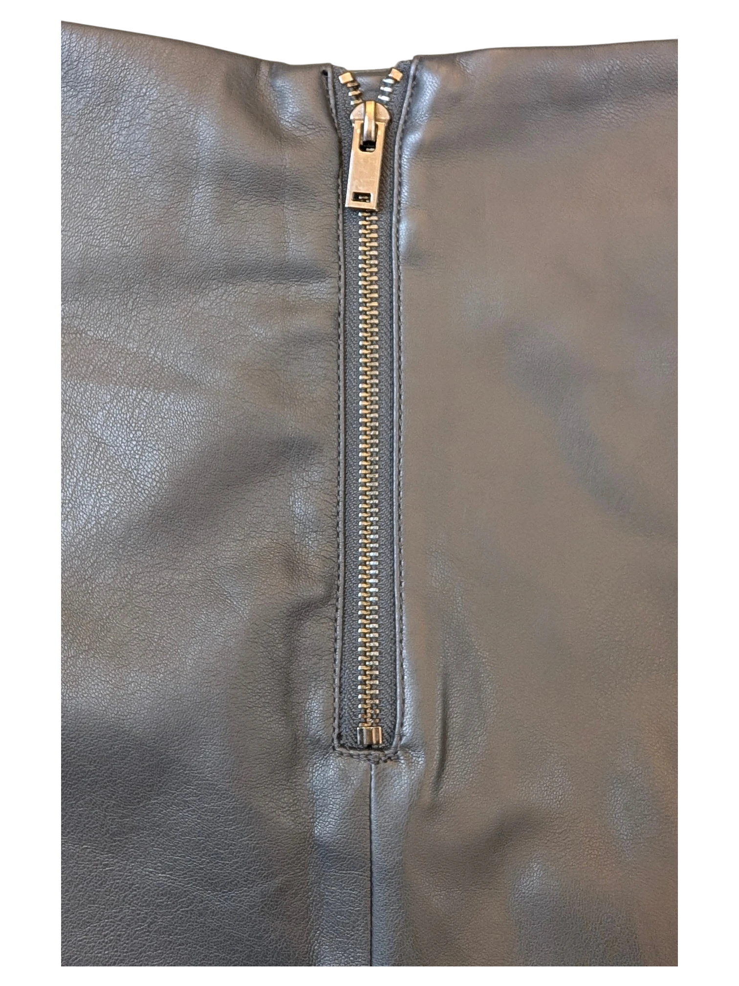 JAKE & IPI Gray & Willow faux leather pencil skirt featuring a visible metallic back zipper detail.