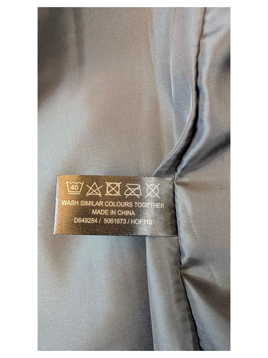 JAKE & IPI Gray & Willow faux leather pencil skirt care label with washing instructions and origin details