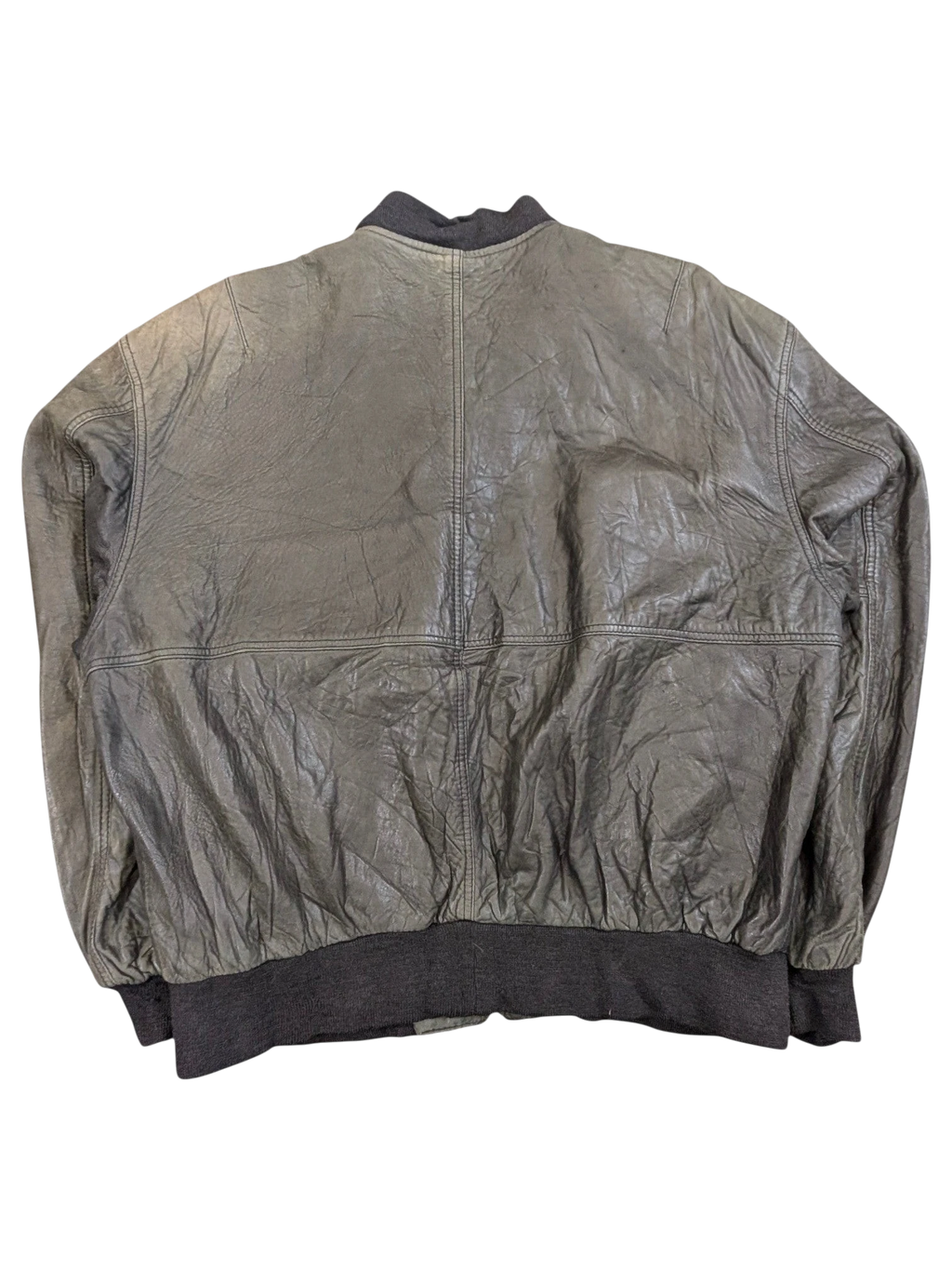 JAKE & IPI grey distressed leather bomber jacket with ribbed collar and cuffs