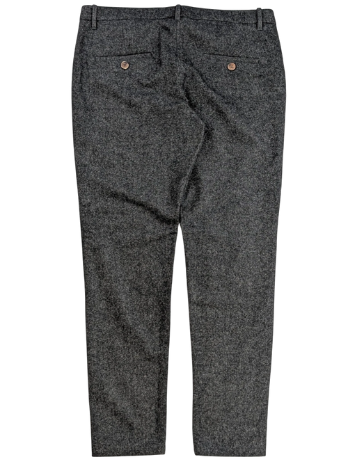 JAKE & IPI grey mélange wool blend flannel tailored trousers with rear welt pockets and horn-style buttons. Size IT 44.