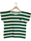 JAKE & IPI vintage 70s/80s Gucci green and white striped cotton t-shirt with GG emblem and rope detail. Size L.
