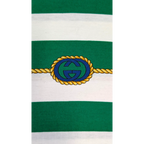 JAKE & IPI vintage 70s/80s Gucci green and white striped cotton t-shirt with GG emblem and rope detail.