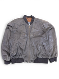 JAKE & IPI dark grey distressed leather bomber jacket with ribbed cuffs and collar.