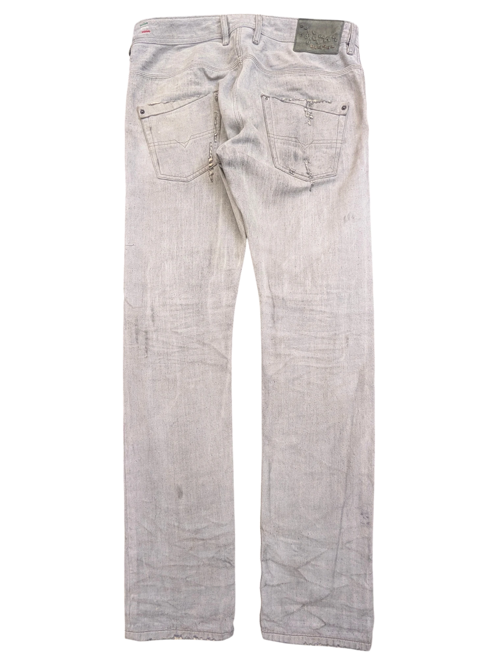 JAKE & IPI light grey distressed denim jeans with a slim fit and button fly. W34 L34.