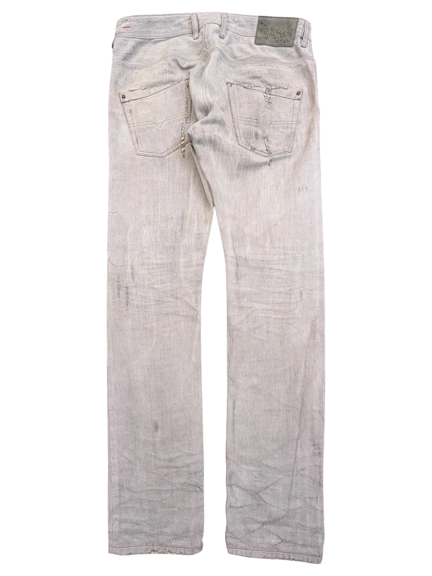 JAKE & IPI light grey distressed denim jeans with a slim fit and button fly. W34 L34.