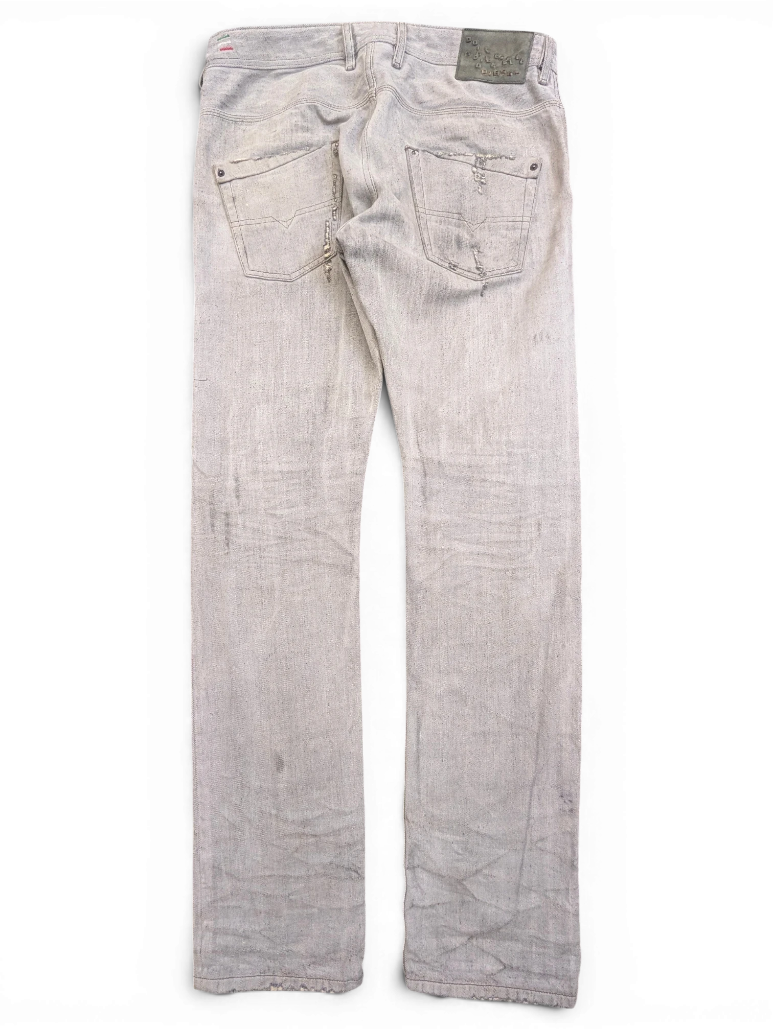 JAKE & IPI light grey distressed denim jeans with a slim fit and button fly. W34 L34.